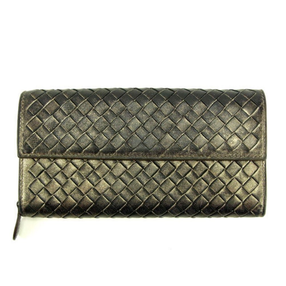 Bottega Veneta Wallet Purse Intrecciato Silver Woman Authentic Used